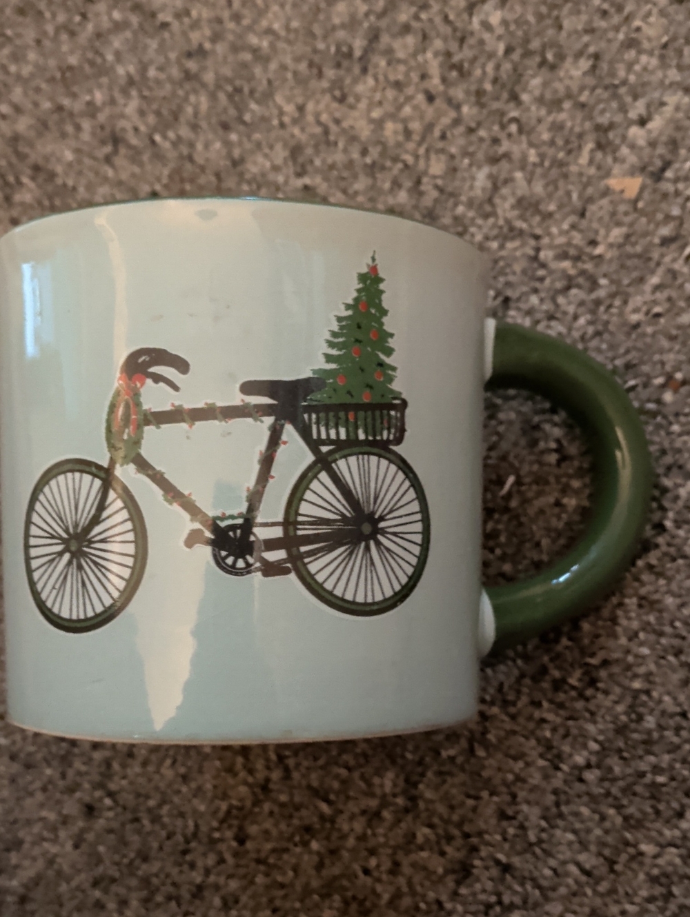 Holiday Bicycle Ceramic Mug - Light Blue & Green